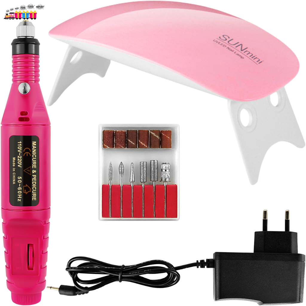 Kit Manicure Cabine Estufa de Unha Sun Mini + Lixa Lixadeira Eletrica Caneta para Unhas Pedicure