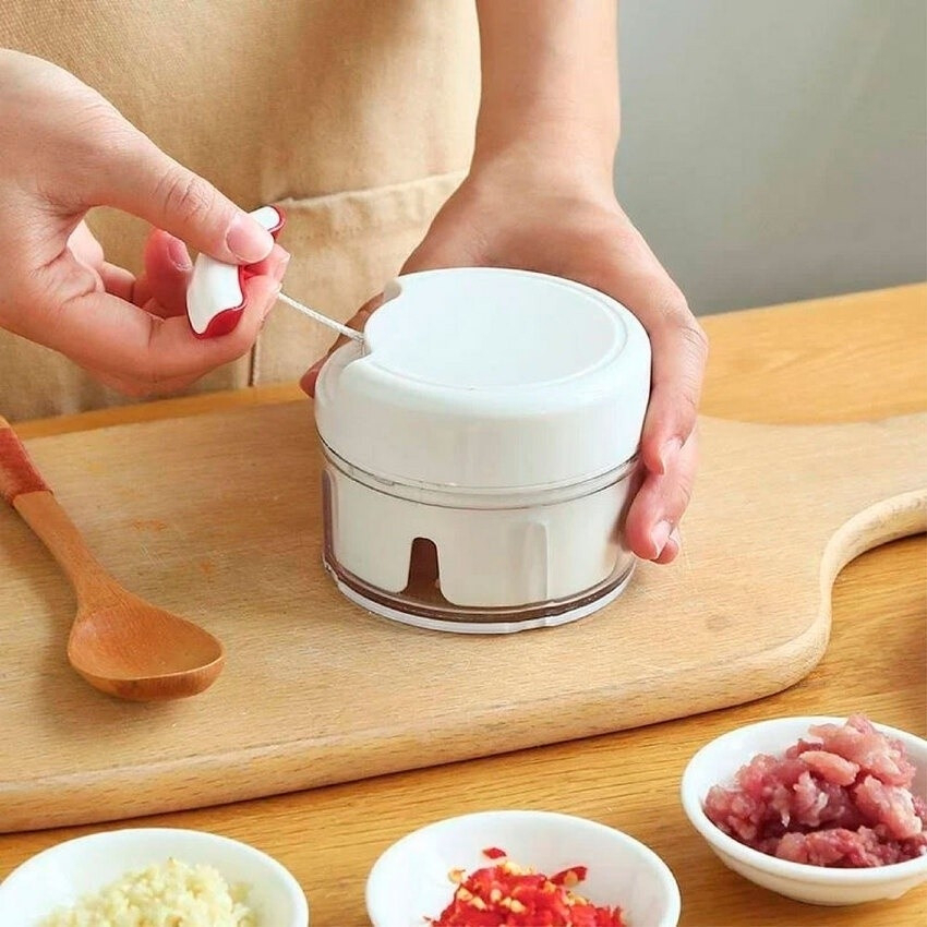 Mini Processador de Alimentos Multi Triturador Manual de Cordinha 2 Lâminas Inox Alho Cebola Legumes moedor amassador