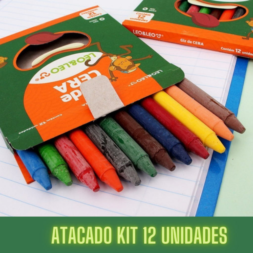 Kit 12/24/36/48/60 Giz de cera Leo Leo 12 cores Pacote C/12 Unidades Papelaria Atacado