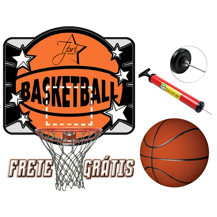 KIT TABELA ARO OFICIAL CESTA DE BASQUETE + BOLA OFICIAL + BOMBA AR PROFISSIONAL COMPLETO B...