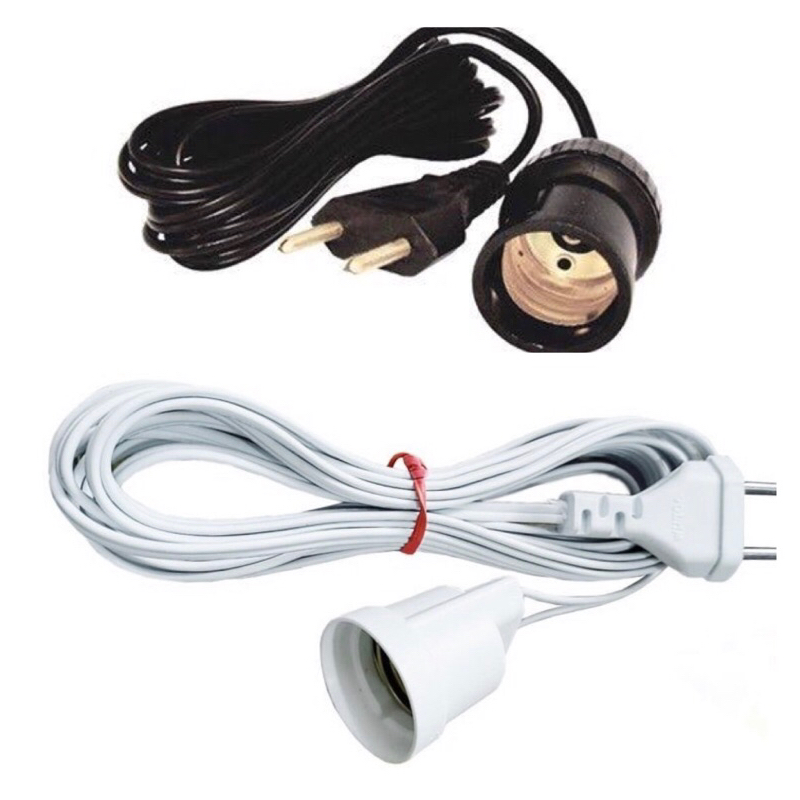 bocal soquete com rabicho extensor 2 metros fio cobrecom BIVOLT 110V E 220V preto e branco soquete abajur pendente