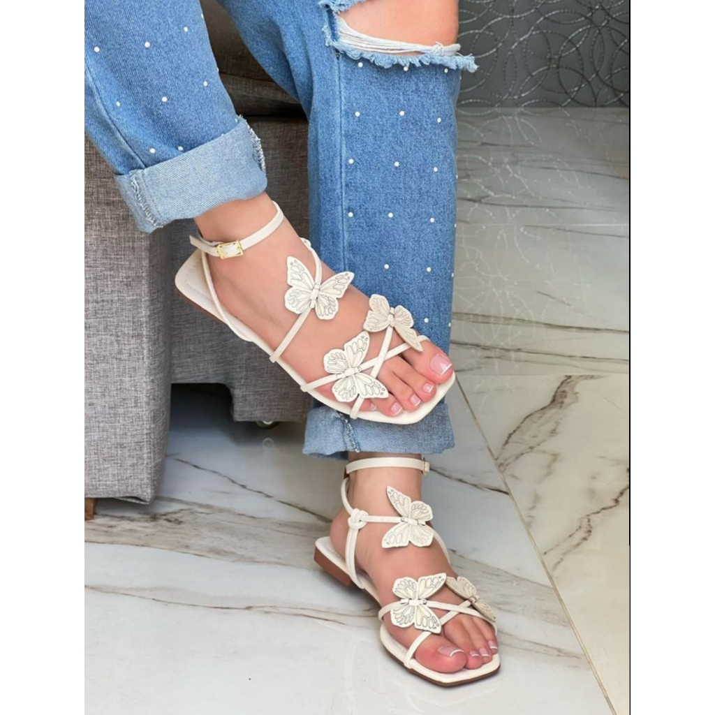 Sandália Feminina Rasteira Borboleta Papete Virginia Original em Oferta na Shopee
