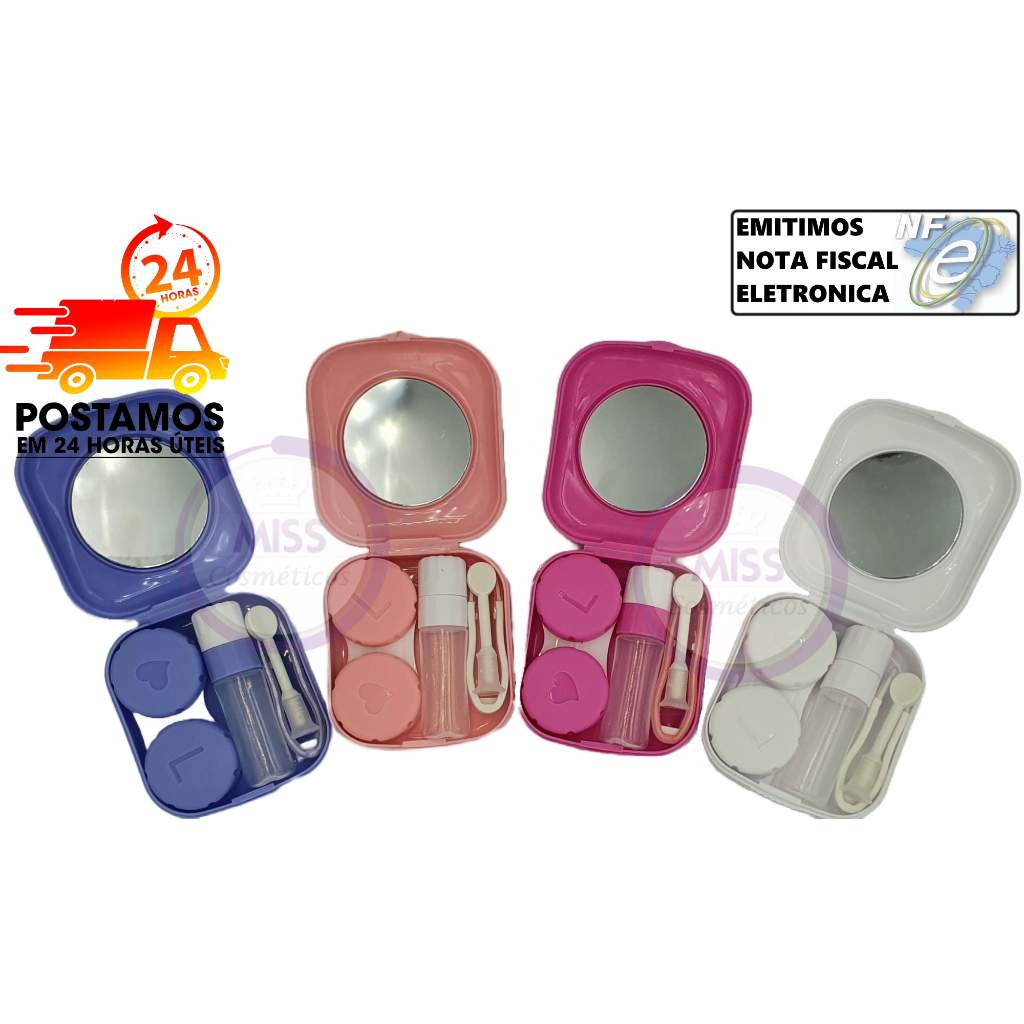 Estojo Para Lentes De Contato Com Ventosa aplicadora, Pinça, Espelho e Porta solução Kit de Viagem em Oferta na Shopee