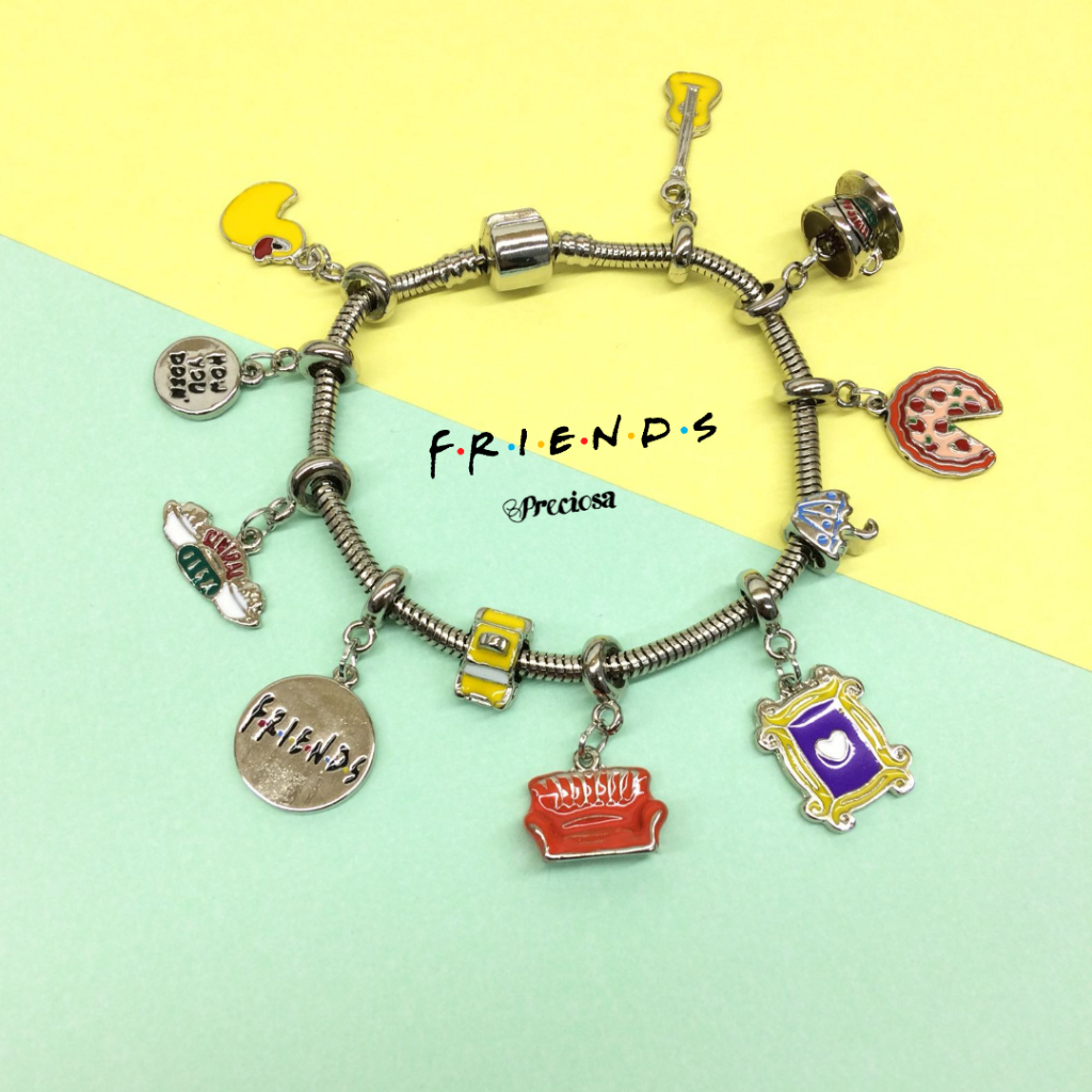 Berloques estilo pandora vivara life/ linha friends/berloque/ moldura/ xícara/ sofá/ guitarra/ pingente/ série/ netflix/ central park/ pizza/ banhado/ charms