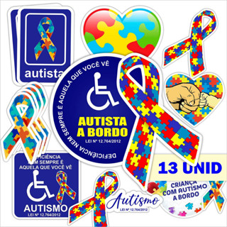 Adesivo Símbolo Autismo Lei Pcd Sticker Autista a Bordopara Carro - kit - 13 Unid