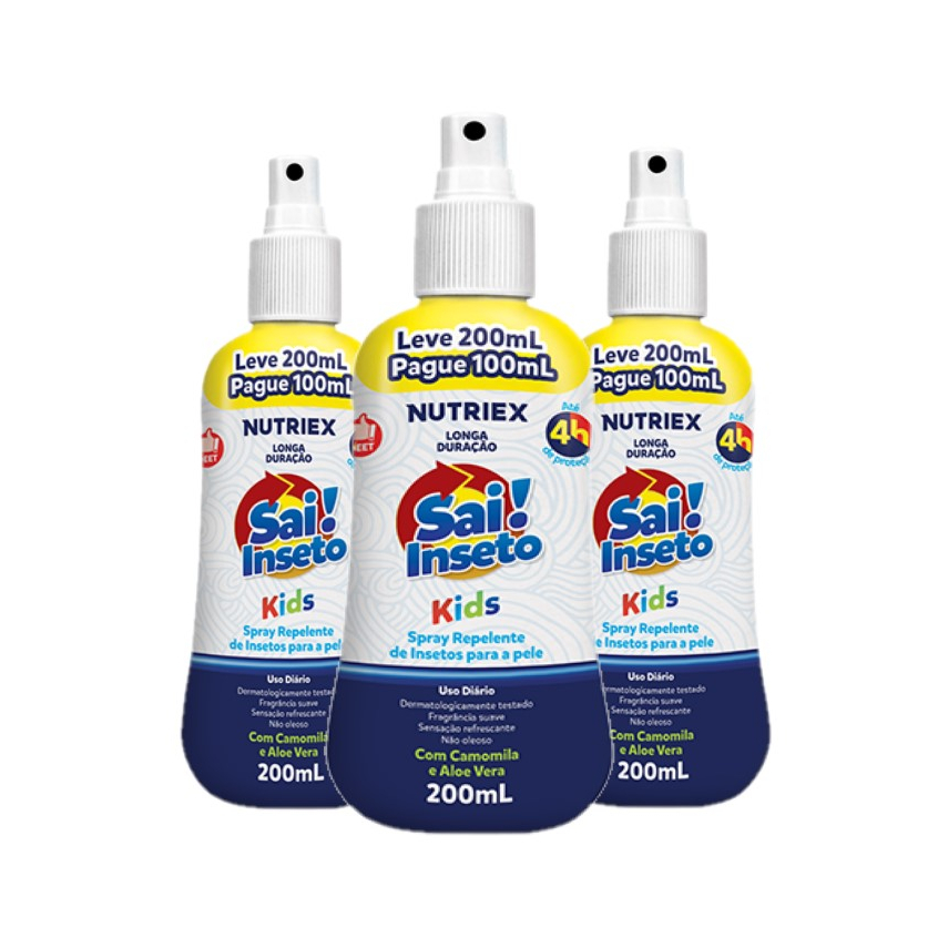 Kit 3 Repelentes Infantil Spray Sai Inseto Kids 4h 200ml