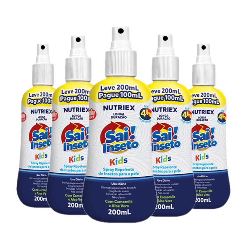 Kit 5 Repelentes Infantil Spray Sai Inseto Kids 4h 200ml