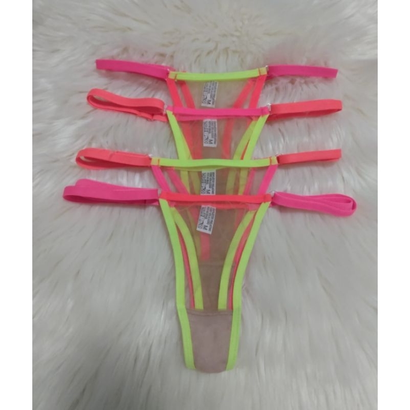 kit 3 calcinha  tule  transparente invisível fio dental neon alça fina regulagem tamanho único em Oferta na Shopee