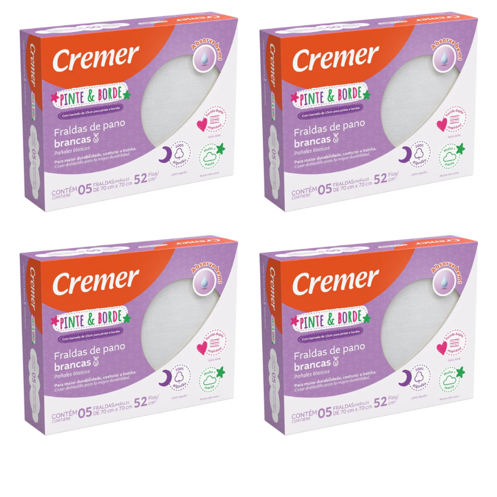 Kit 04 Caixas de Fralda Cremer Luxo Branca Pinte E Borde 100% Algodão