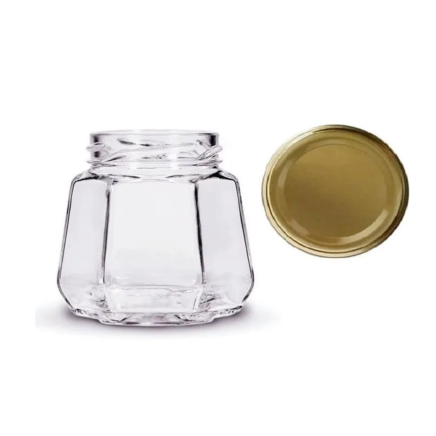 10 Pote Sextavado De Vidro 230ml Com Tampa P/ Tempero Geleia