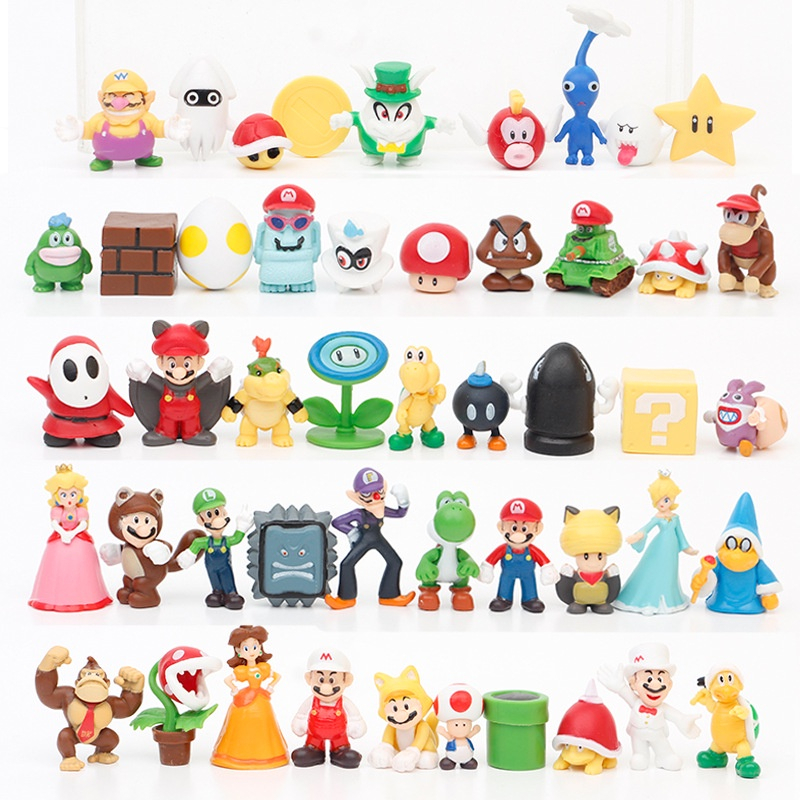 Bonecos Novos Kit/12 Super Mario Bros Bonecos Miniatura Luidi Donkey Kong Peach  Koopa Colecionáveis