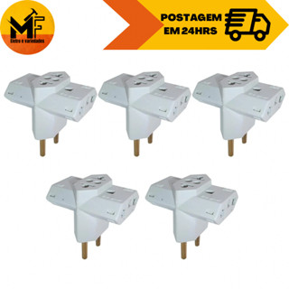 Kit 5 Unidades Adaptador Tomada Benjamin T 3 Saídas 2p+t 10a 250v Pino Segurança Qualidade