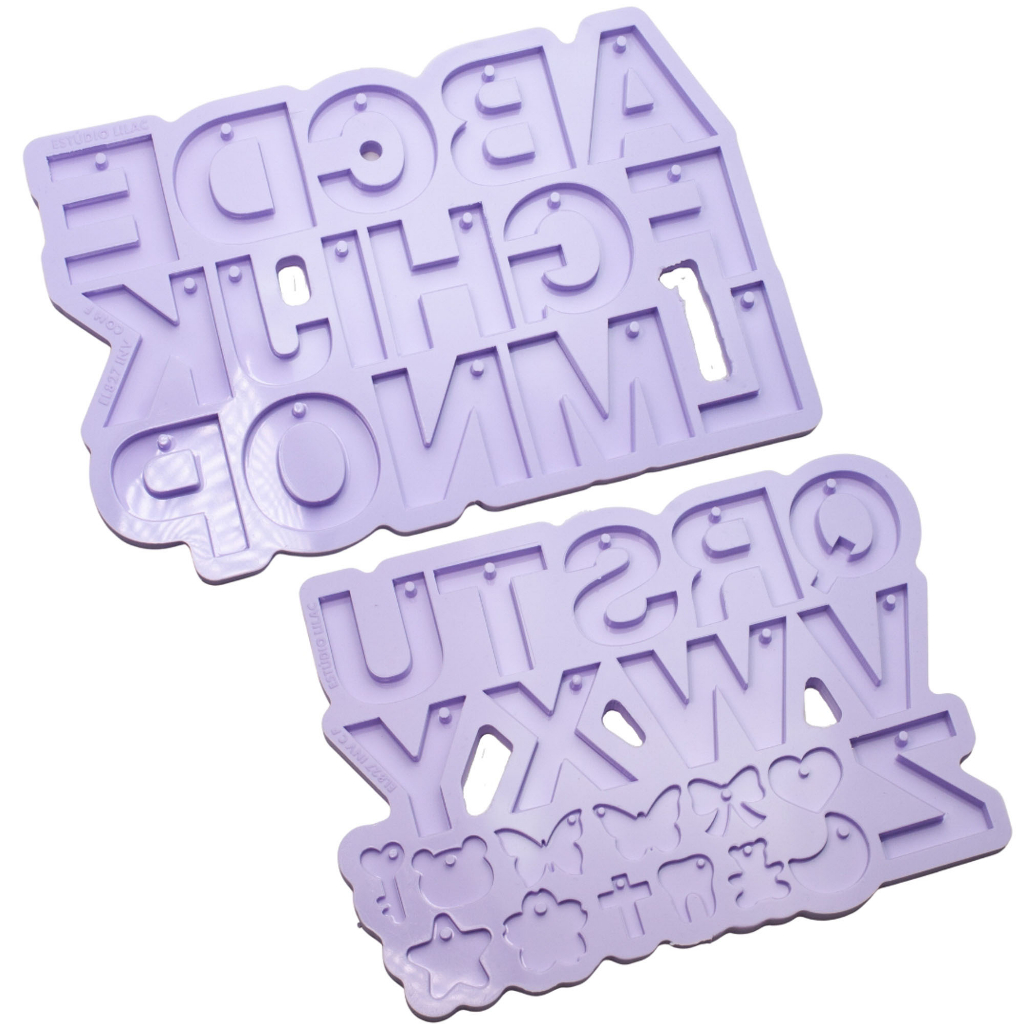 Molde de Silicone para Resina Paleta Alfabeto Padrão Invertido Completo com furo - 26 cavidades (4 cm)