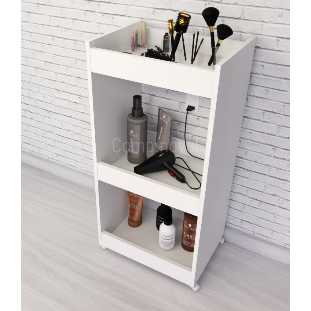 Carrinho Auxiliar P/ Cabeleireiro Estética Manicure Salão de Beleza 3 Bandejas 85x43x31 - Compmovel