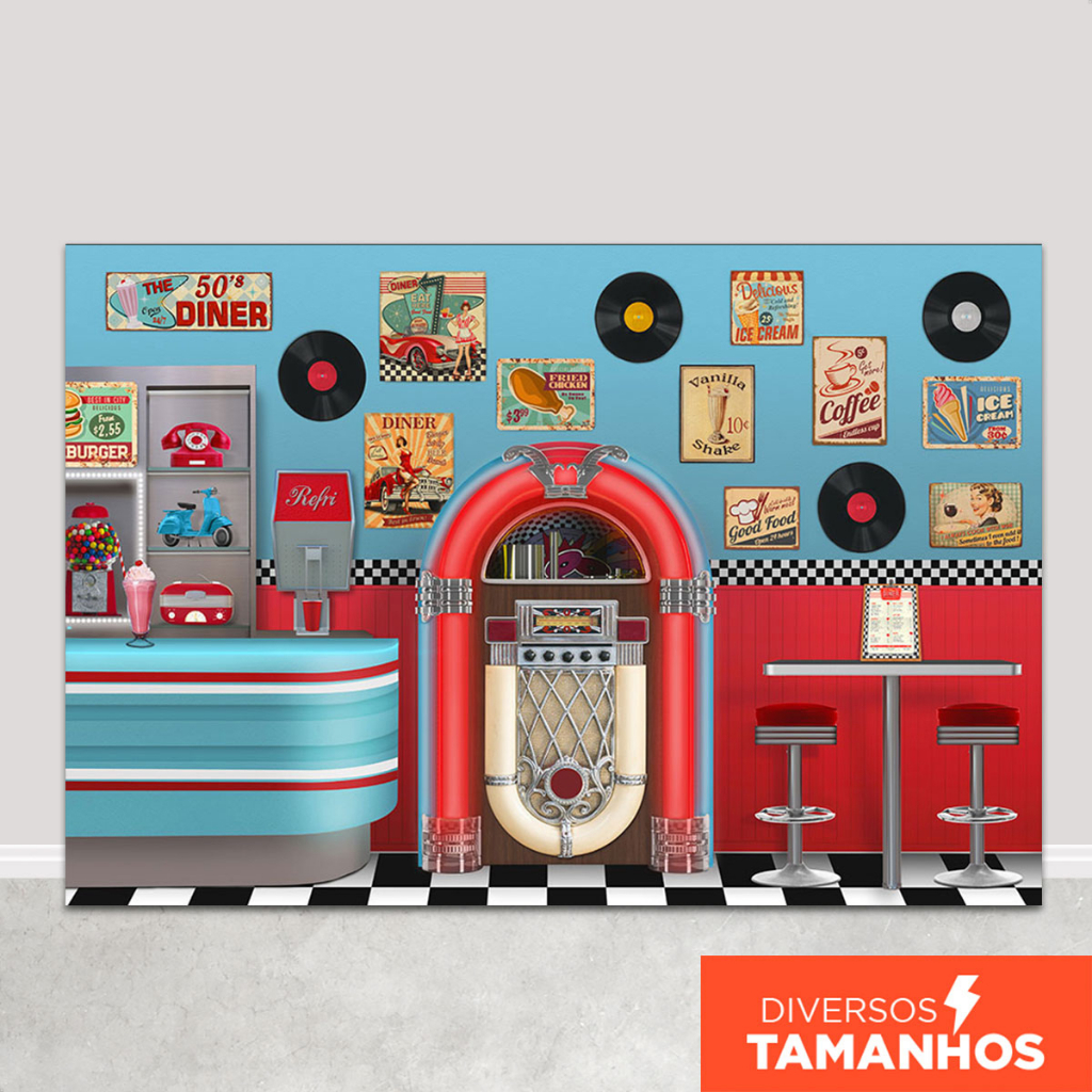 Fundo Fotográfico Retro Anos 60 Cenário Cafeteria Painel Em Tecido Sublimado para Foto - FFC-820 em Oferta na Shopee