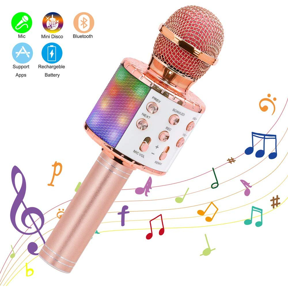 WS-858 - Microfone Infantil de Karaoke Microfone de Brinquedo Sem Fio Bluetooth