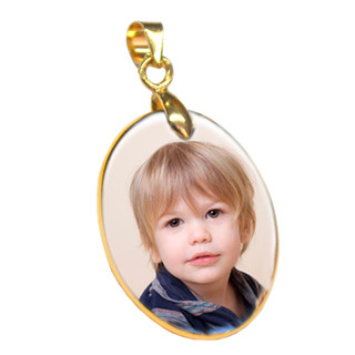 Colar Pingente Personalizado de Porcelana com Friso em ouro / Foto da sua escolha