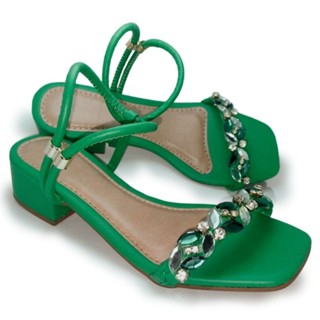 SANDÁLIA PEDRARIA SALTO BLOCO VERÃO CASUAL CONFORTÁVEL LANÇAMENTO (4cm salto)