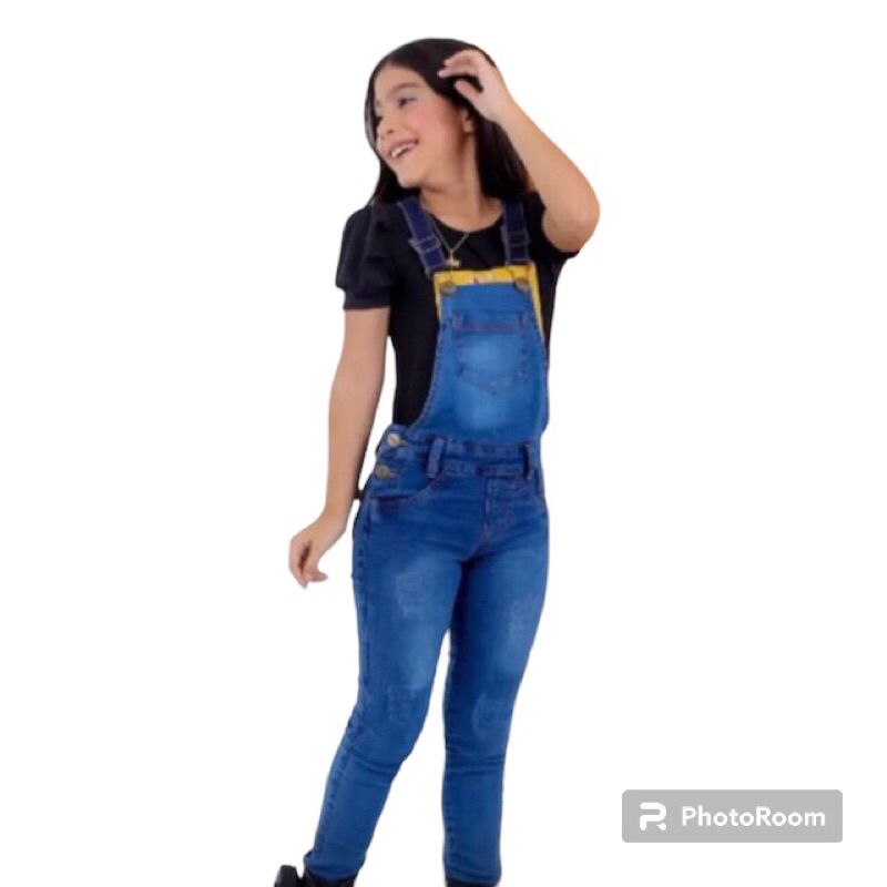 macacão criança macacão jeans com elastano Jardineira Jeans Calça com Lycra Infantil e Juvenil