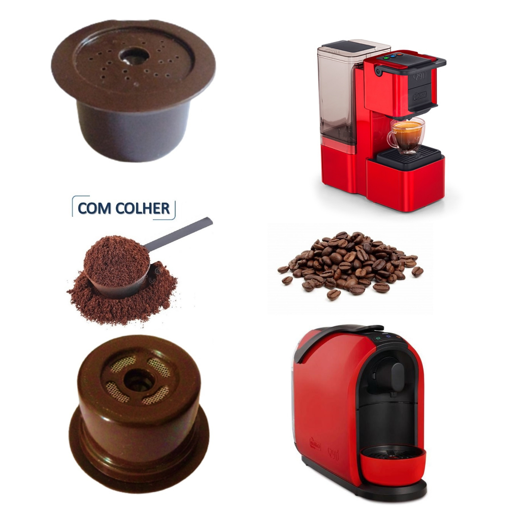 3 Cápsula Três Corações Recarregáveis Reutilizáveis Com Colher e Pincel