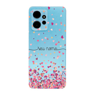 Capinha para Xiaomi RedMi Note 12 4G Anti Impacto Personalizada - Chuva de corações rosa com nome