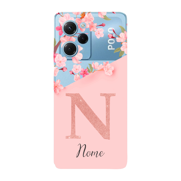Capinha para Xiaomi Poco X5 Pro Anti Impacto Personalizada - Delicate Flowers Rosa com nome e inicial