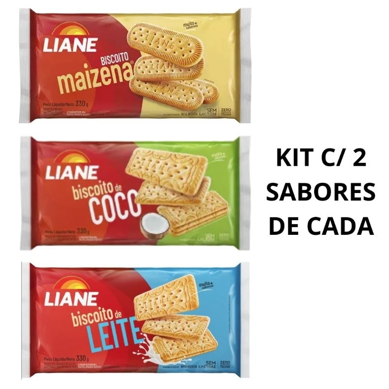 KIT COM 6 - Biscoito Maizena + Leite + Coco.Zero Leite/Zero Lactose