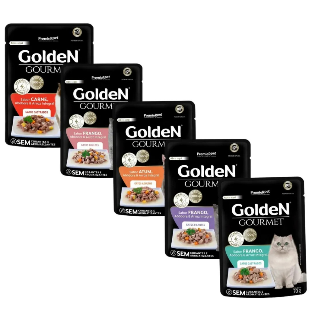 5 Sachês Golden Gourmet Gatos Adultos Frango 70Gr - PREMIER PET