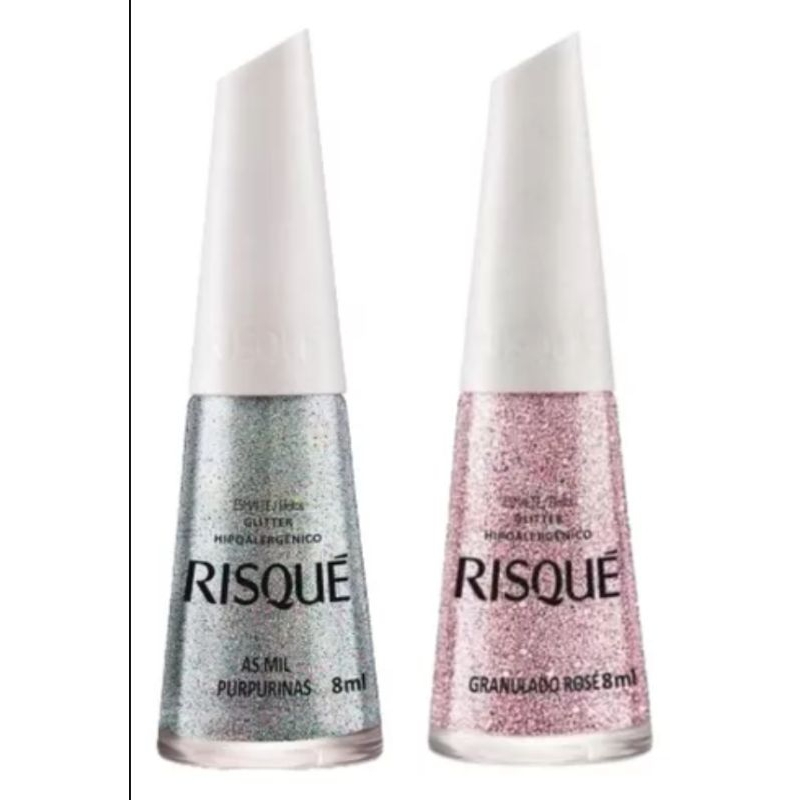 Esmalte Risqué Glitter As Mil Purpurinas E Granulado Rose em Oferta na Shopee