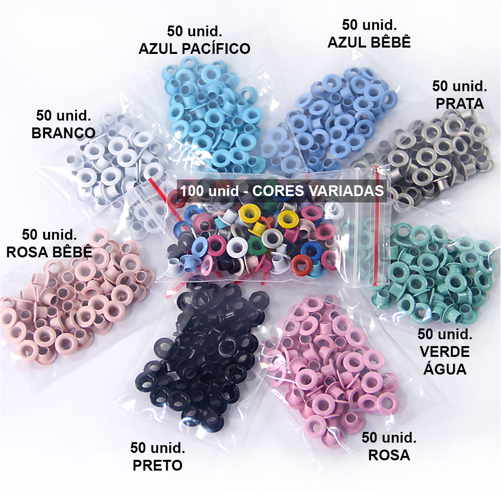 Ilhós Nº 54 Alumínio C/ 8 Cores + 100 Variados - 500 Pçs