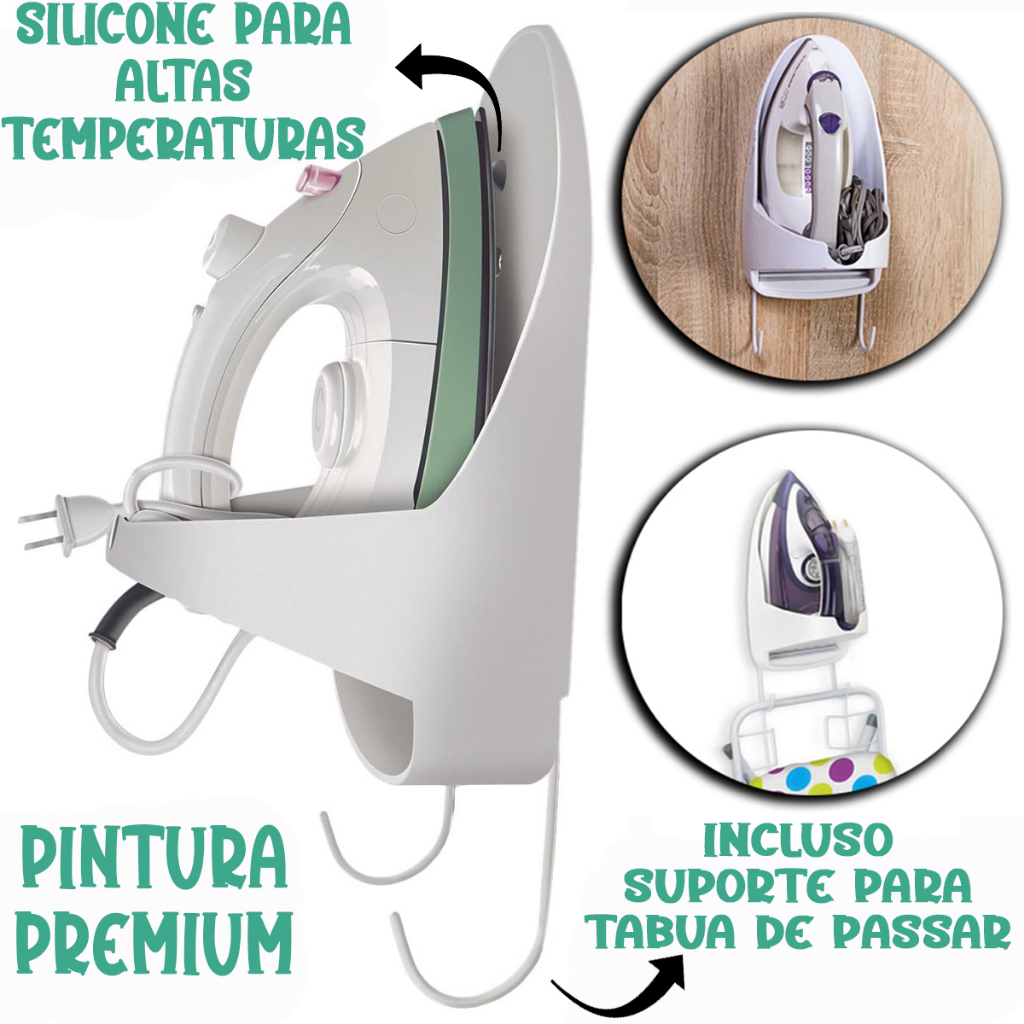 Suporte para Ferro e Tábua De Passar Roupas de Parede Branco Secalux