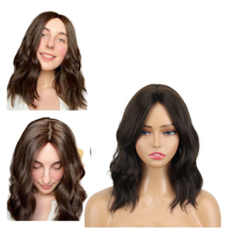 Peruca Wig Ondulada Curta Corte Repicado Castanho + Wig Cap