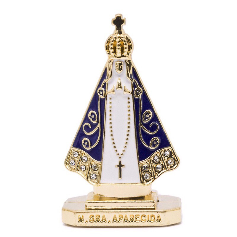 Enfeite Painel Carro Imagem Nossa Senhora Aparecida Metal Branca Auto Colante