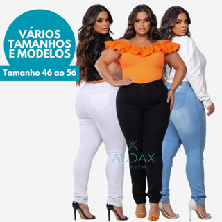 Calça Jeans Feminina Plus Size Cintura Alta com Elastano Modelagem Tradicional