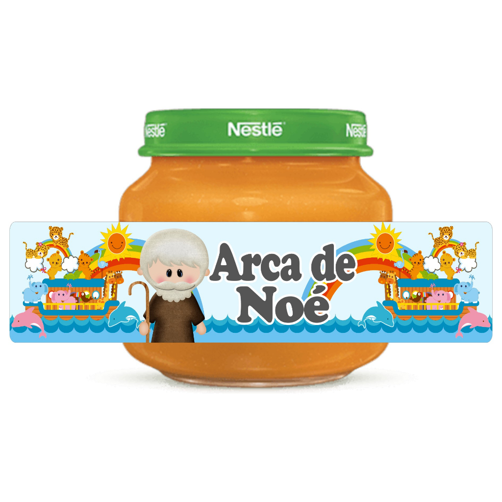 10 Rótulos Adesivos Papinha Arca de Noé - Pronto para ser aplicado, Decoração Festa Aniversário, Lembrancinhas Arca de Noé