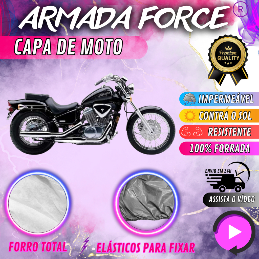 Capa para Cobrir Moto HONDA SHADOW 600 100% Forrada Forro Total Armada Force 100% Impermeável Forro Total Protege Sol Chuva Poeira Lona Proteção Automotiva
