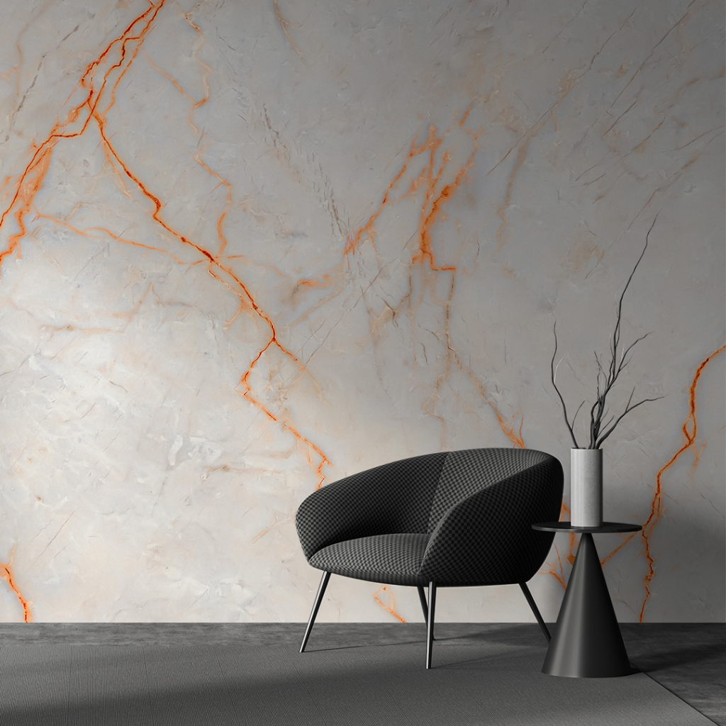 Papel de Parede Para Sala Mármore Carrara Laranja Adesivo Lavável Cozinha Quarto Escritorio 3D