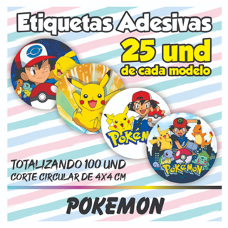 Kit De 100 Etiquetas Adesivas Pokemon em Oferta na Shopee