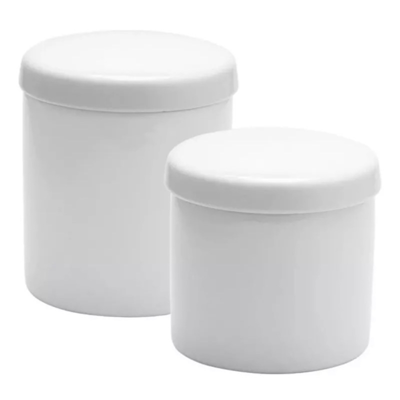 Kit Dois Potes Porcelana Branco Gelo Mult Uso Tampa Porcelana em Oferta na Shopee