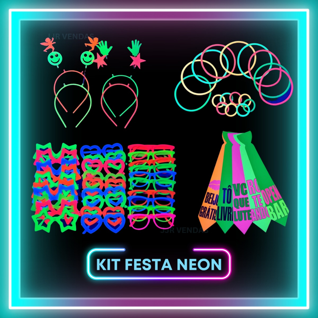 Kit Festa 80 Itens Neon Brilha Luz Negra Adereço Balada