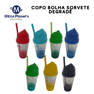COPO BOLHA DEGRADE C/ TAMPA SORVETE E CANUDO