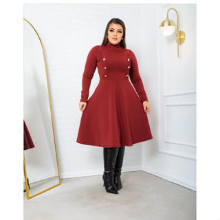 Vestidos Plus Size Manga Longa Moda Evangélica Social Rodado Midi