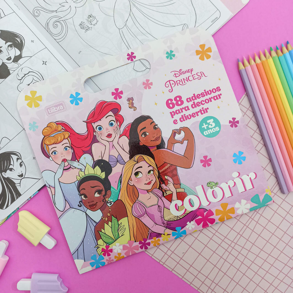 Kit Maleta para Colorir com Adesivos Princesas Disney - Tilibra | Livro de Colorir (Raptor, Maria Clara e JP, Unicórnio, Mickey, Minnie, Homem Aranha)