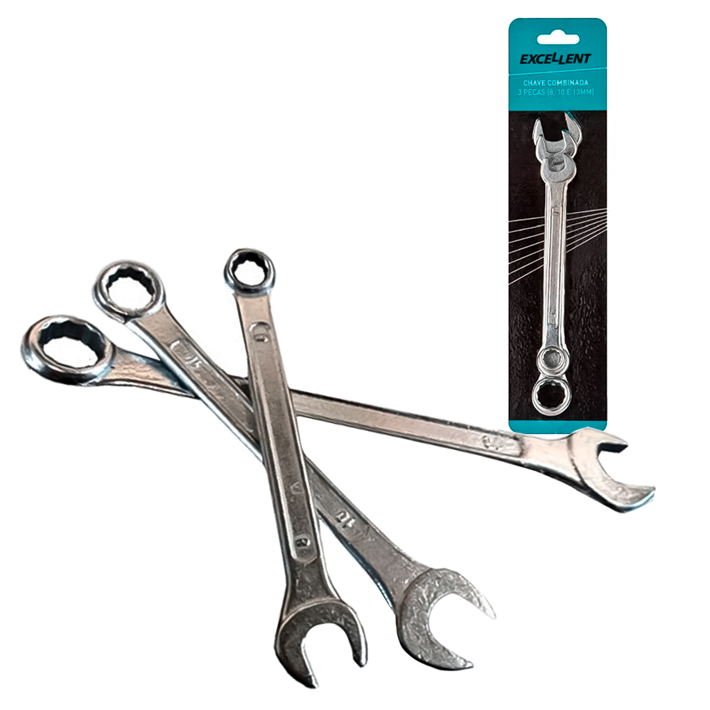 Kit Jogo De Chave Combinada 8 A 13mm 3 Peças Aço Forjado Resistente Aperto Rápido Multiuso em Oferta na Shopee