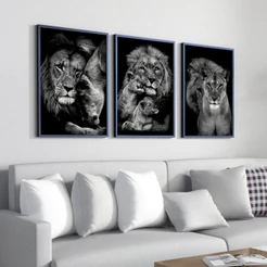Kit 3 Quadro Decorativo Leão Família Leoa Filhote Moldura 40x60