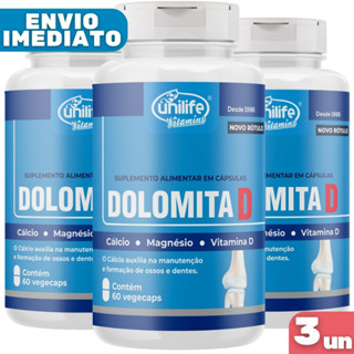 Kit 3 Dolomita D - Cálcio, Magnésio e Vitamina D3 60 Cápsulas - Unilife