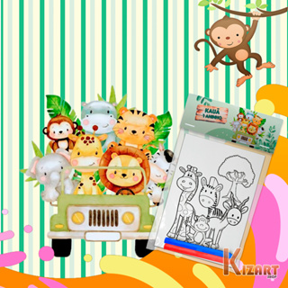 Kit Colorir Giz De Cera Lembrancinha Festa Infantil Personalizado Safari Menino Outros em Oferta na Shopee