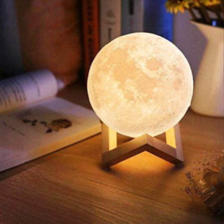 Luminária Lua Cheia Realista Com Base Sem Fio Monocromática 11cm