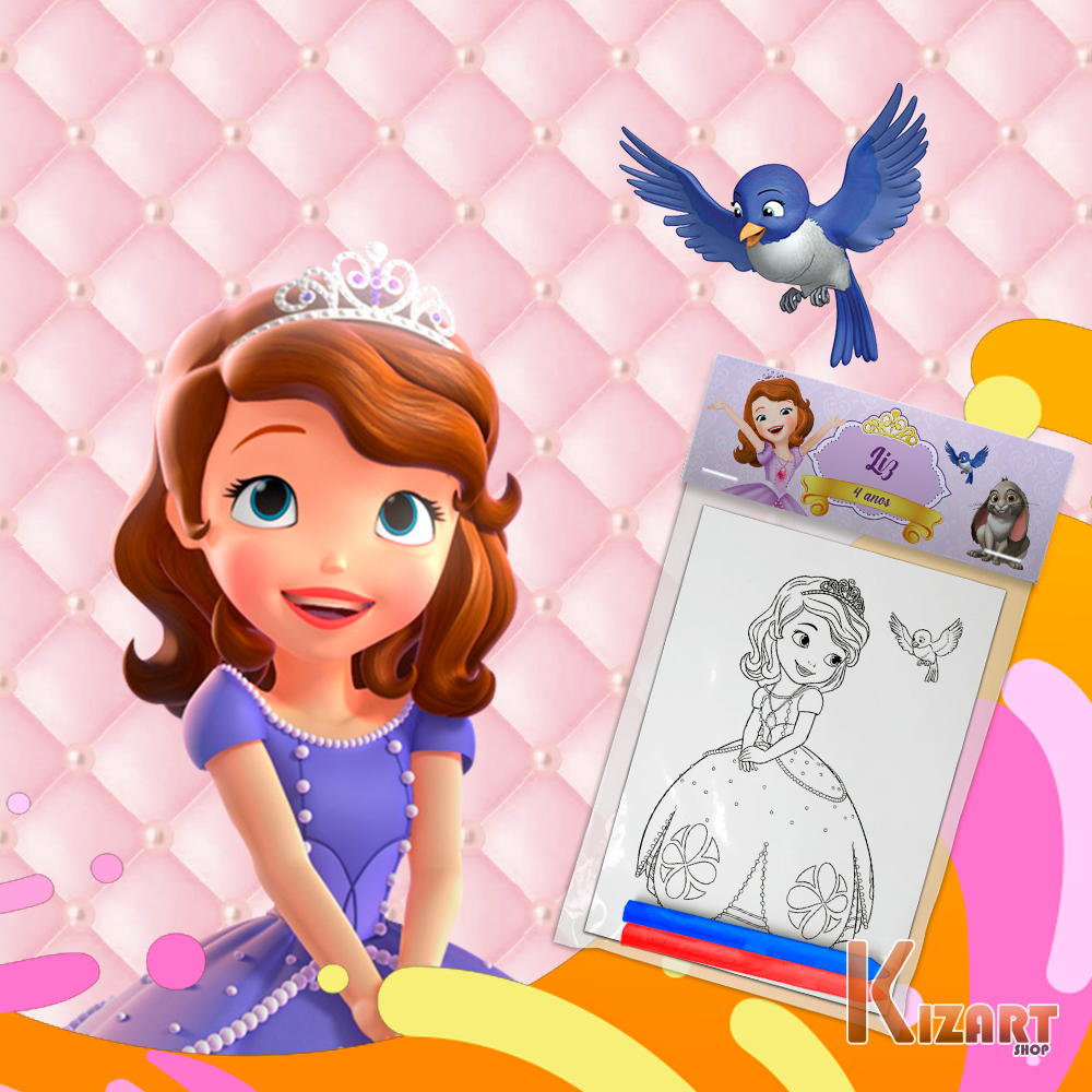 Kit Colorir Giz De Cera Lembrancinha Festa Infantil Personalizado Princesa Sofia Outros