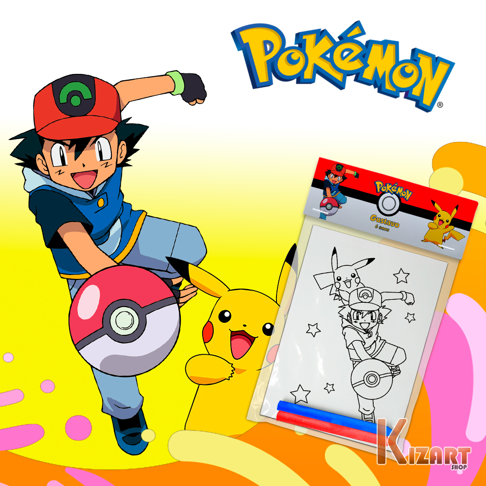 Kit Colorir Giz De Cera Lembrancinha Festa Infantil Personalizado Pokemon Outros